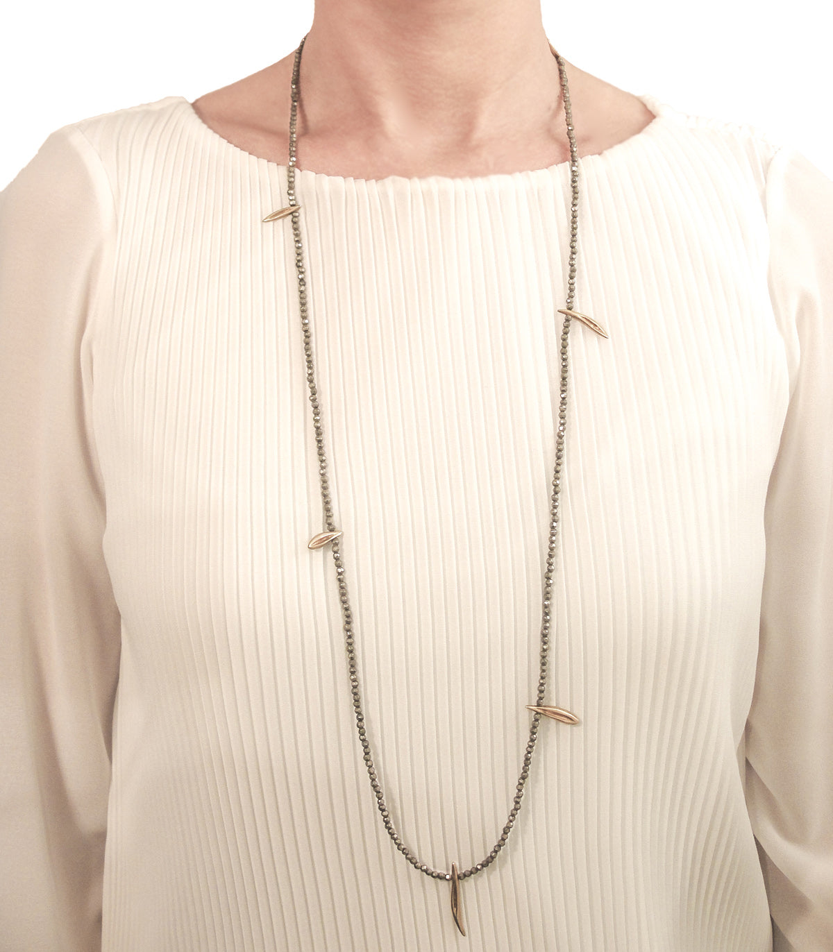 LONG PYRITE LEAVES NECKLACE